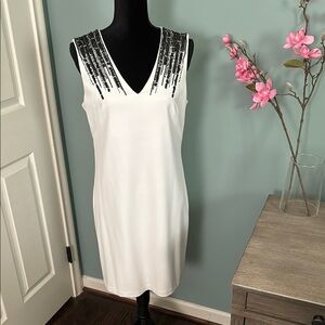 WHBM White W/ Black Sequin Detail Sheath Dress